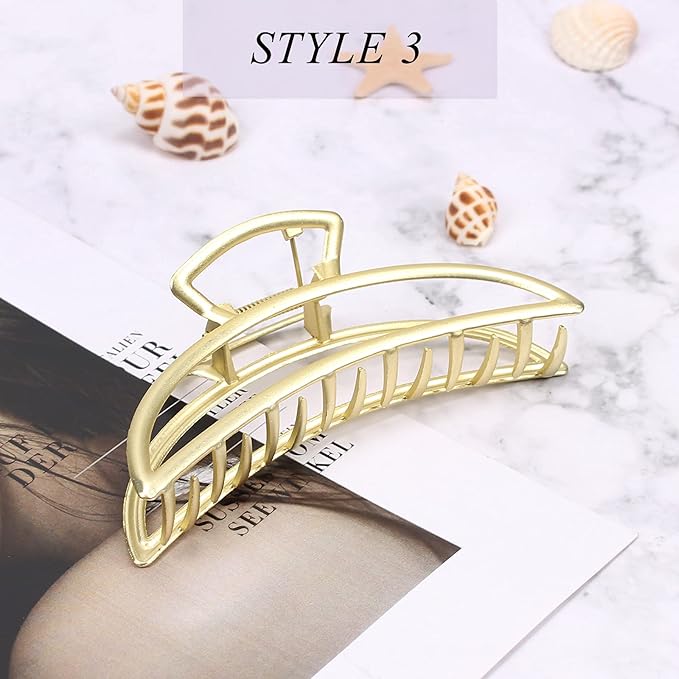 FAELBATY Hair Claw Clips, Large Gold Metal Strong Hold Hair Clips 4 Inch Non-Slip Hair Clips Accessories for Women 3 Styles - Butterfly, Claw, Hair Securing, Hairdressing, 3 Count
