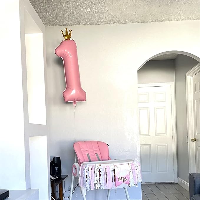Crown Pink Number 1 Balloon for Girls 1st Birthday Party, 40 Inch Large Number - Image 6