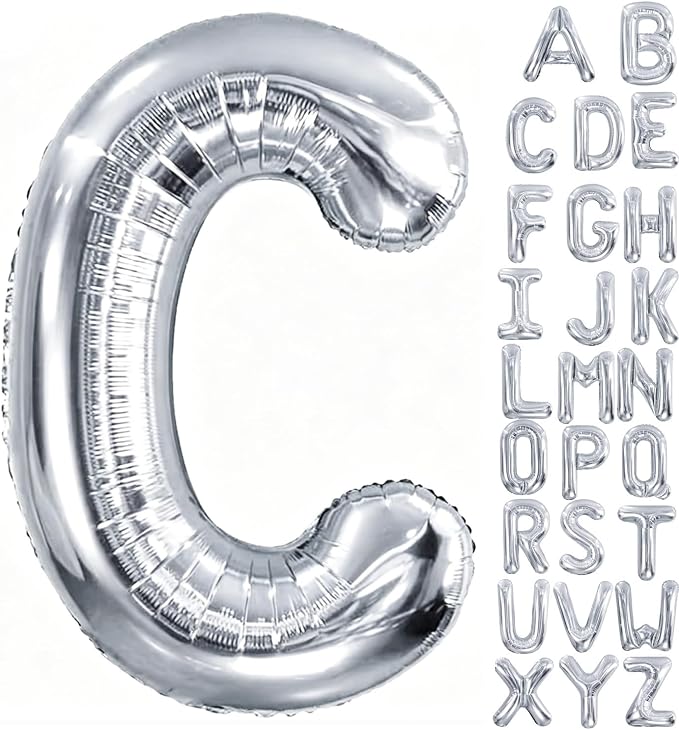 40 Inch Silver Letter Balloon, Large Foil Alphabet Balloons Birthday by Aeniaza