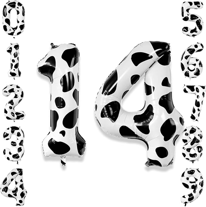 40 Inch Cow Print Number 14 Balloon Set, Giant Black and White Foil Number by Unknown