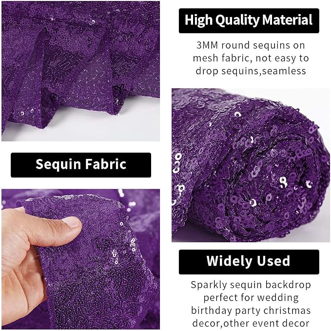 Hahuho Purple Sequin Backdrop Curtain, Party Decoration（2 Panels, 2FT x 8FT - Image 3