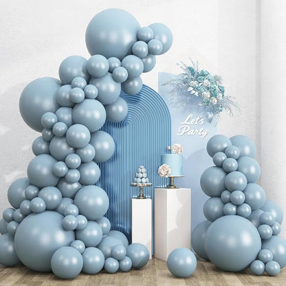 RUBFAC 135pcs Dusty Blue Balloons, Haze Blue Latex Balloon Different Sizes 18 by RUBFAC