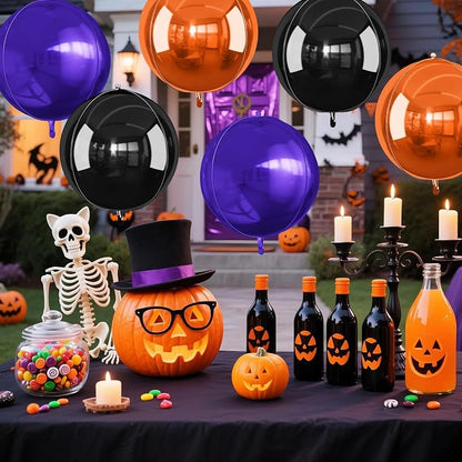 Black Orange Purple Halloween Foil Balloons, 22Inch Big Round Foil Balloon - Image 4