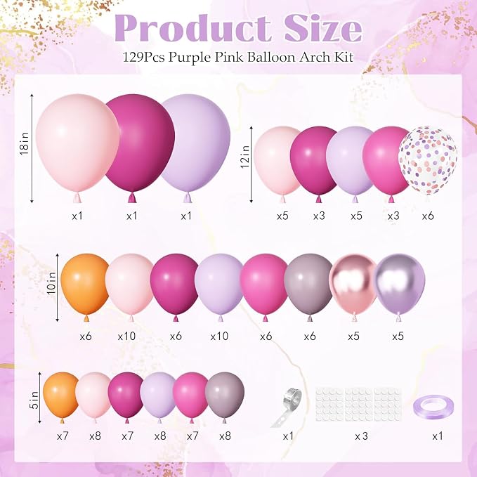 Ouddy Party Pink Purple Balloons Garland Arch Kit 18 12 10 5 Inch | Different - Image 3