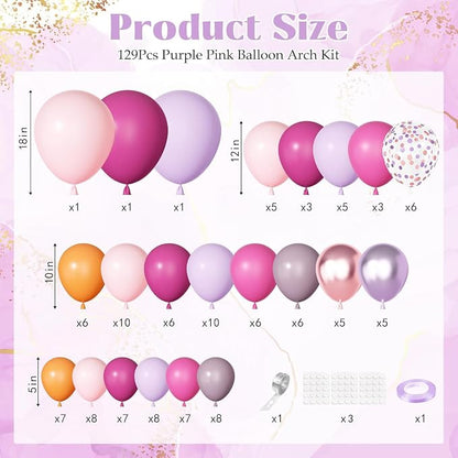 Ouddy Party Pink Purple Balloons Garland Arch Kit 18 12 10 5 Inch | Different - Image 3