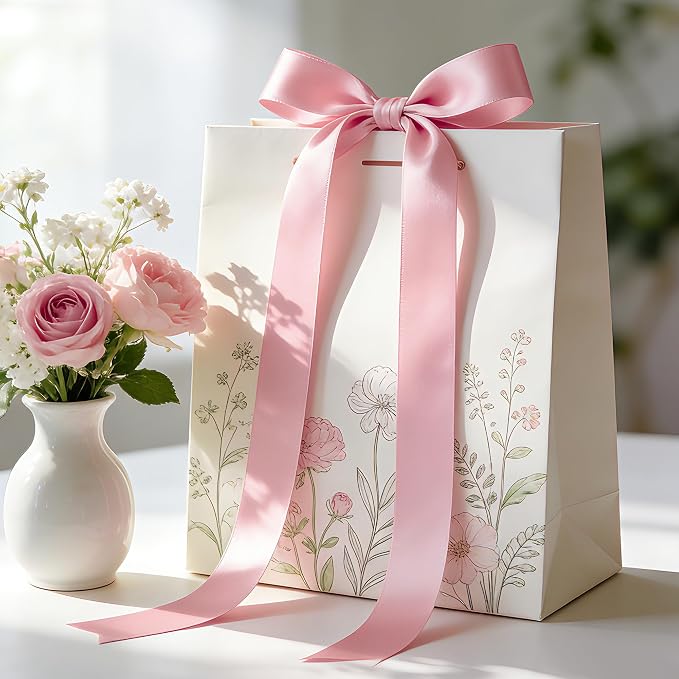 1In 30Yards Pink Satin Ribbon for Flower Bouquet Baby Shower Mother's Day | - Image 9