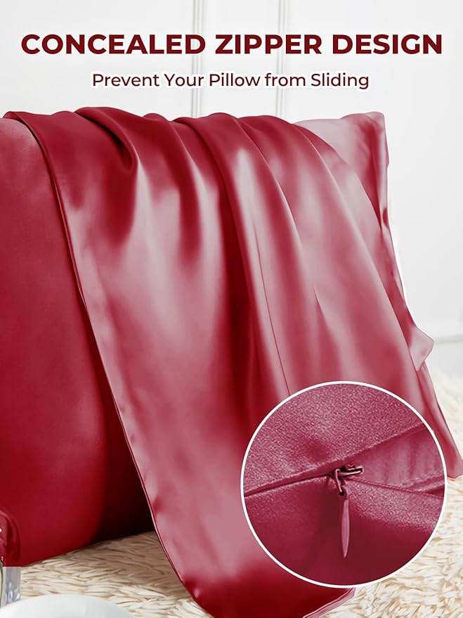 Mulberry Silk Pillowcase for Hair and Skin, SGMSILK 22 Momme Natural Silk Pillow Cases with Zipper, 6A Soft and Smooth Single Sided Pure Silk Pillow Cover (Red, Queen 20"x30")
