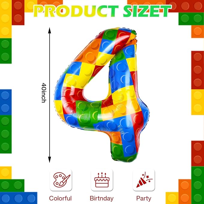 40 Inch Building Block Number Balloon Colorful Block Foil Balloons Block Themed - Image 2