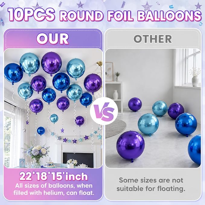 Blue Purple Round Foil Balloons, Metallic Blue Purple Soccer Foil Baloon - Image 4