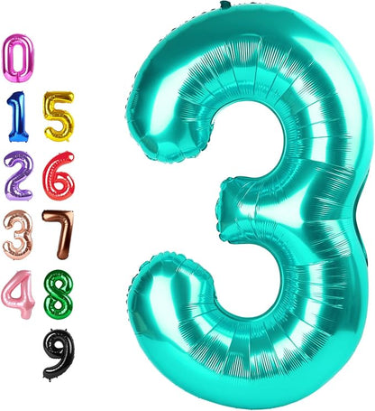 Number Balloons 3 Balloon Teal Blue by Enyeopd