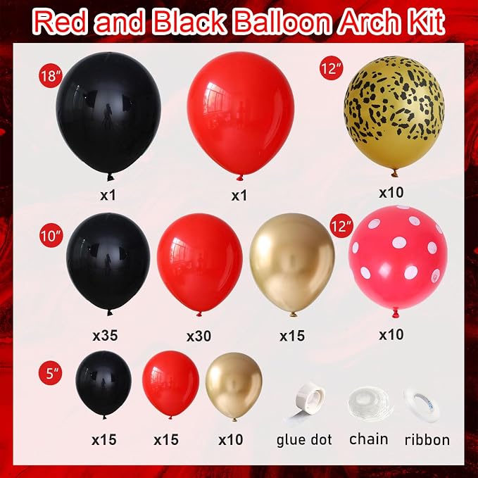 145pcs Red and Black Balloon Arch Kit - Image 2