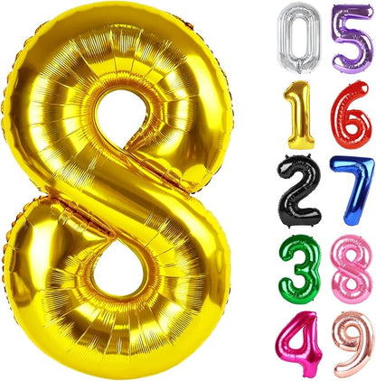 Gold Number 8 Balloon 40 Inch, 8th Birthday Party Decorations Men Women | Foil by IWERP