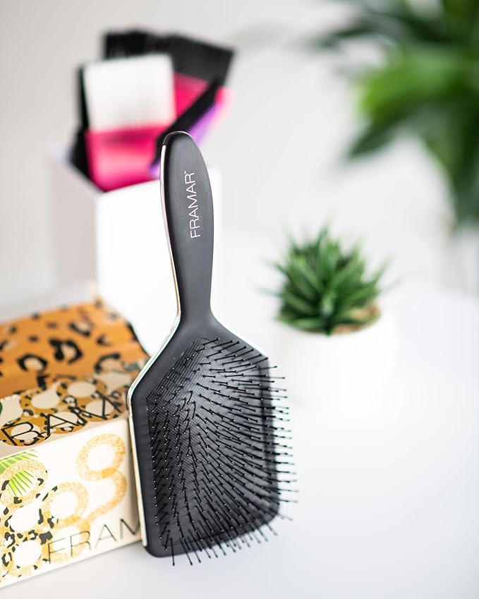 FRAMAR Black Paddle Hair Brush For Women – Wet Paddle Brush Detangler For Thick Hair Brushes For Women, Hairbrush – Reduces Breakage