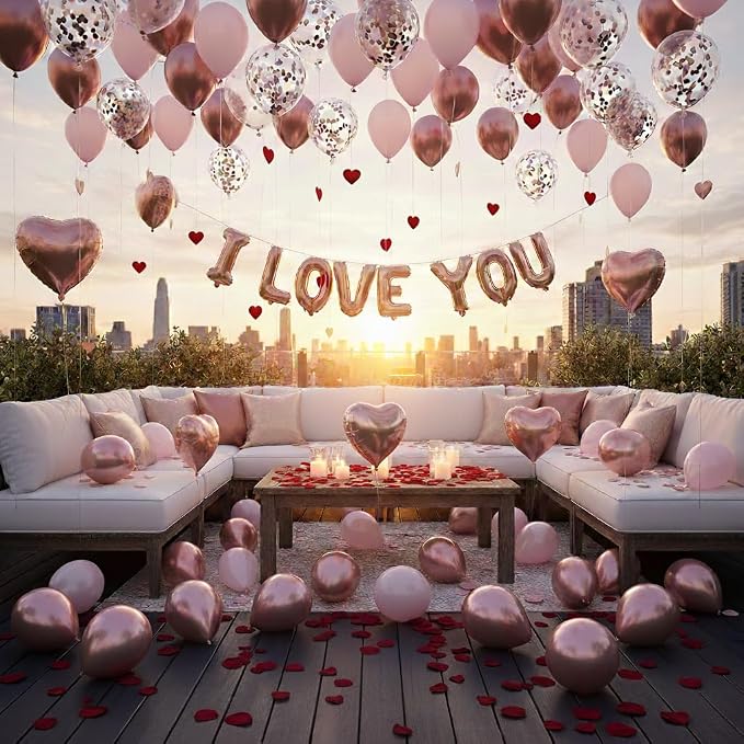 Valentines Day Balloons Garland Arch Kit, Rose Gold Pink Heart I love You - Image 6