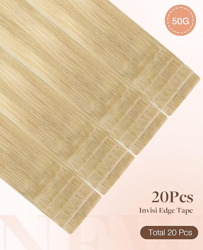 GOO GOO Invisi edge Tape in Hair Extensions Human Hair, 18AP60A Pearl Ash Blonde Highlights 20pcs 18inch 50g, Virgin Human Hair Tape ins, Seamless Injected Tape in Hair Extensions