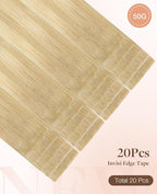 GOO GOO Invisi edge Tape in Hair Extensions Human Hair, 18AP60A Pearl Ash Blonde Highlights 20pcs 18inch 50g, Virgin Human Hair Tape ins, Seamless Injected Tape in Hair Extensions