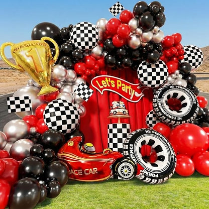 Race Car Balloons Arch Kit -Trophy, Wheels and Red Black Silver Balloon Garland - Image 5