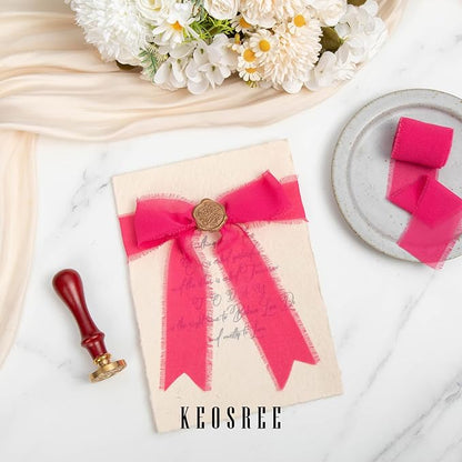 KEOSREE Hot Pink Pastel Pink Chiffon Ribbon, 1.5" x21Yd | Handmade Frayed Silk - Image 3