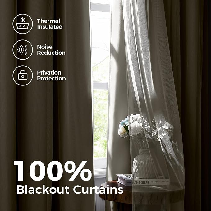 100% Blackout Curtains for Bedroom, Double Layer Ivory Curtains, Room Darkening - Image 3