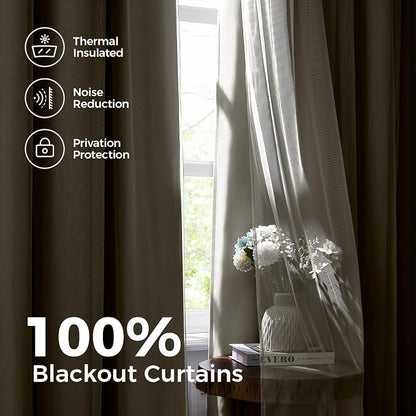 100% Blackout Curtains for Bedroom, Double Layer Ivory Curtains, Room Darkening - Image 3