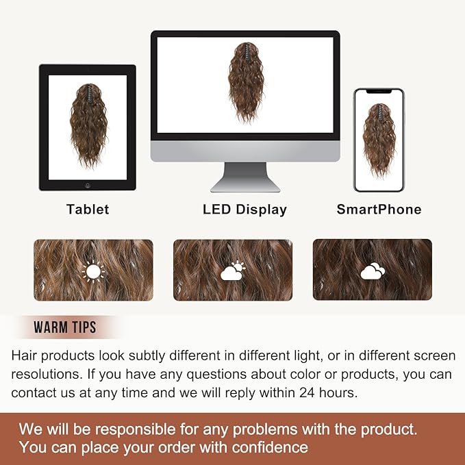 FLUFYMOOZ Ponytail Extension, 18 Inch Claw Clip Ponytail Extension, Wavy Curly Claw Clip in Ponytail Hair Extensions, Natural Fake Ponytail Synthetic Hairpiece for Women (Medium Chocolate Brown)