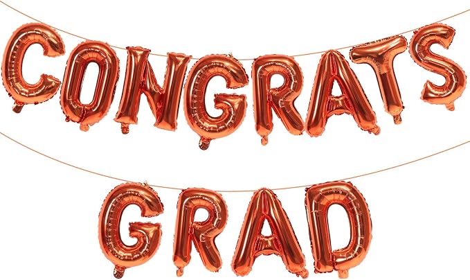 16 Inch Orange Congrats Grad Banner Balloons, Graduation Decorations 2026 by KALOR