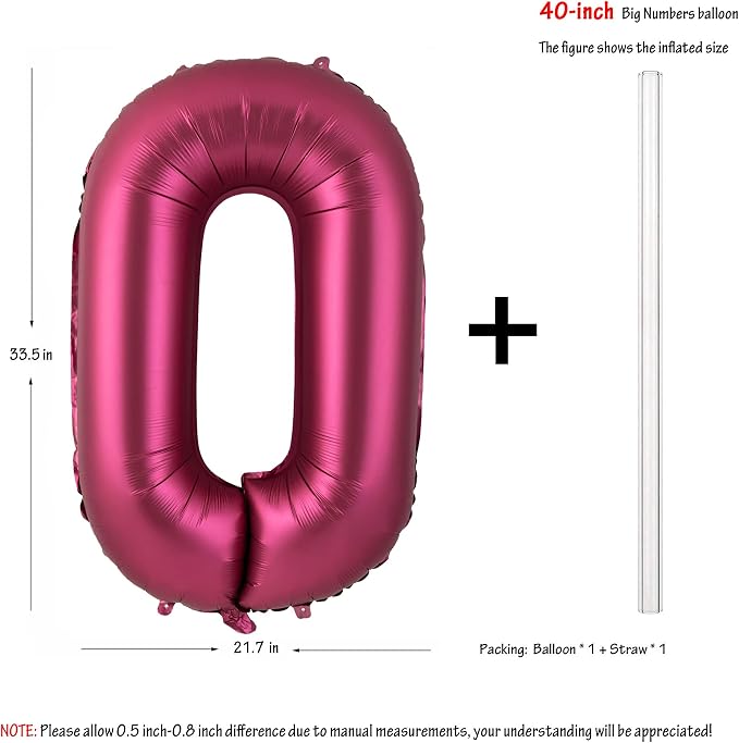 Number 0 Balloons 40 Inch Wine Red Burgundy Foil Number Balloon 0 | Wine Red - Image 2