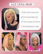 Alididi 613 Blonde Bob Wig Human Hair Straight 13x6 Transparent Lace Front Wigs Human Hair Pre Plucked Glueless Short Bob Wig human hair 180% Density 613 bob wigs for black women 12 Inch