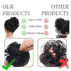 Large Messy Bun Hair Piece Curly Synthetic Extensions Scrunchies Fake Chignon Updo Hairpieces for Women Darkest Brown