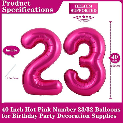 Hot Pink 23 Number Balloons, 40 Inch Giant Number 23 Balloons Foil Mylar Helium - Image 2