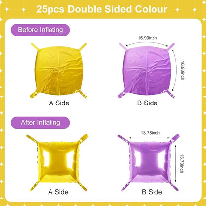 Gold and Purple Square Foil Balloons 25 Pcs Metallic Gold and Purple Balloons - Image 7