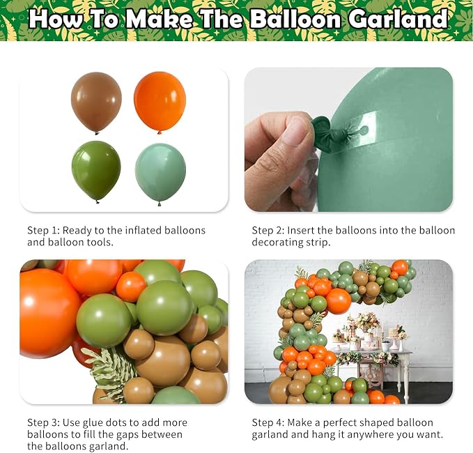 113 PCS Dinosaur Balloons Garland Arch Kit, Sage Green Orange Brown Balloons - Image 7