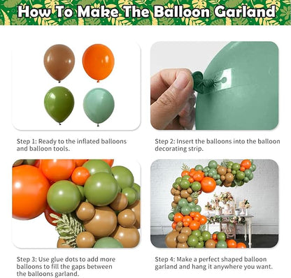 113 PCS Dinosaur Balloons Garland Arch Kit, Sage Green Orange Brown Balloons - Image 7