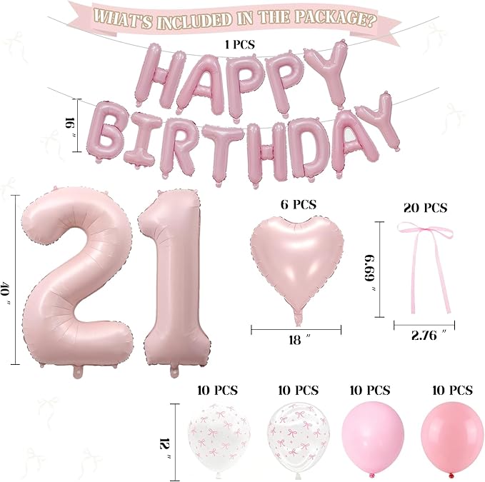 81Pcs Pink Happy 21st Birthday Decorations - Image 2