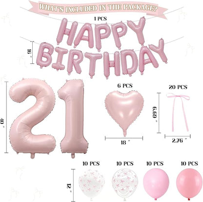 81Pcs Pink Happy 21st Birthday Decorations - Image 2