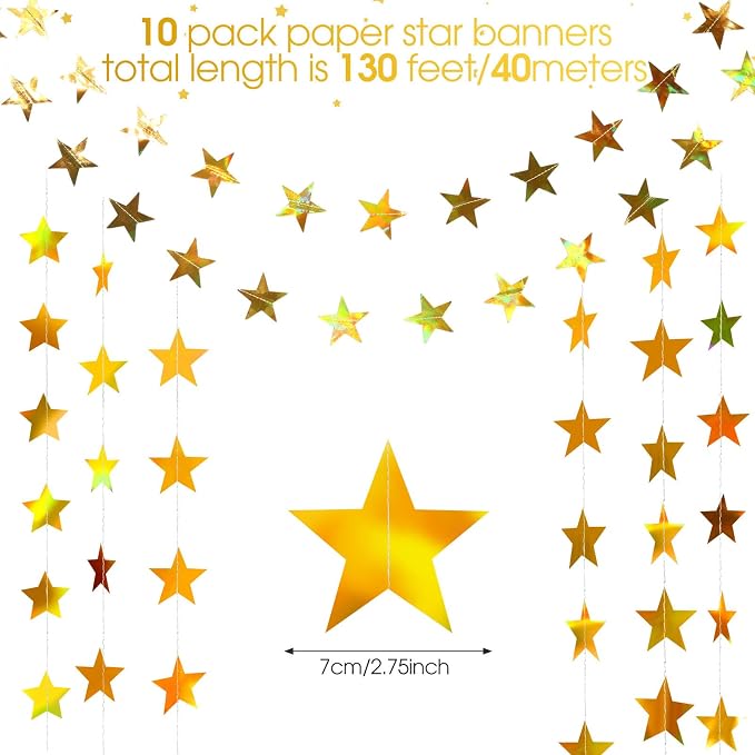 Patelai Glitter Star Garland Banner 2026 Graduation Decor 130 Feet Star Hanging - Image 2