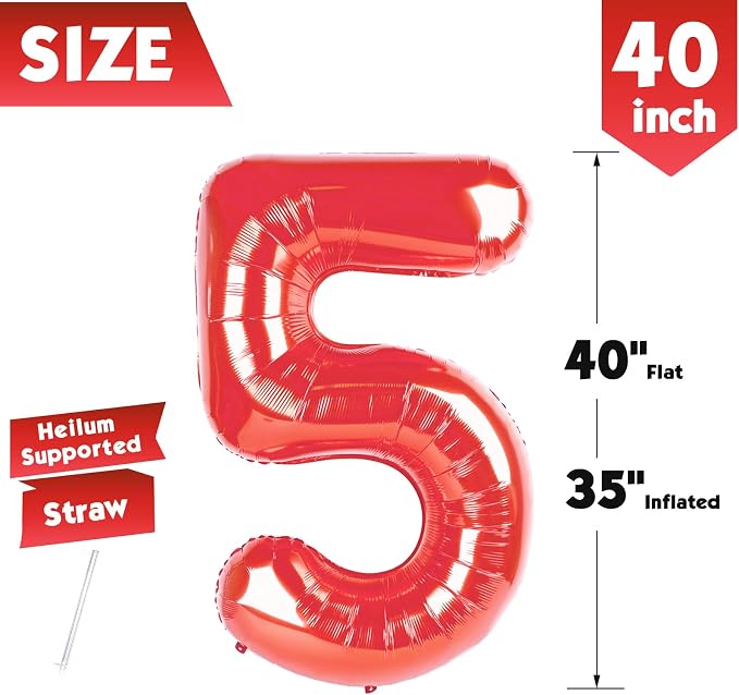40 Inch Red Number 5 Balloon Birthday Party Decorations - Image 5