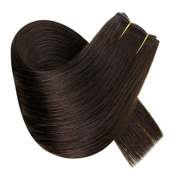 RUNATURE Short Wire Hair Extensions Real Human Hair 12 Inch 70g Invisible Wire Hair Extensions Dark Brown Remy Soft Hair Add Thickness #2 Dark Brown