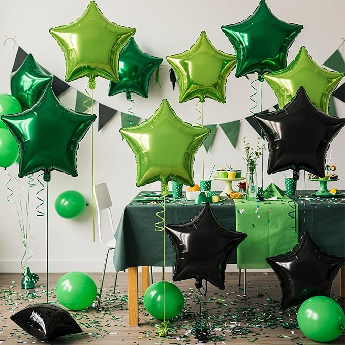 TONIFUL 15 Pcs Star Balloons 18 Inch Large Green and Black Foil Balloons | Big - Image 3
