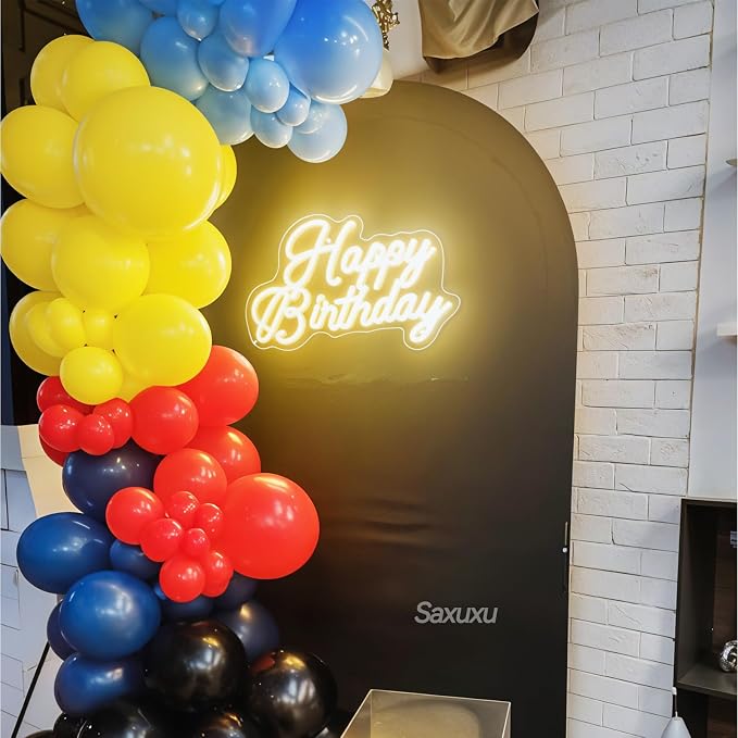 Blue Red Yellow Black Balloon Arch Kit, Long Balloons - Image 6