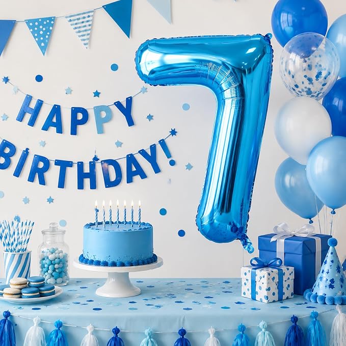 40 Inch Blue Number 7 Balloon, Giant Number Balloons, Birthday Decorations | - Image 5