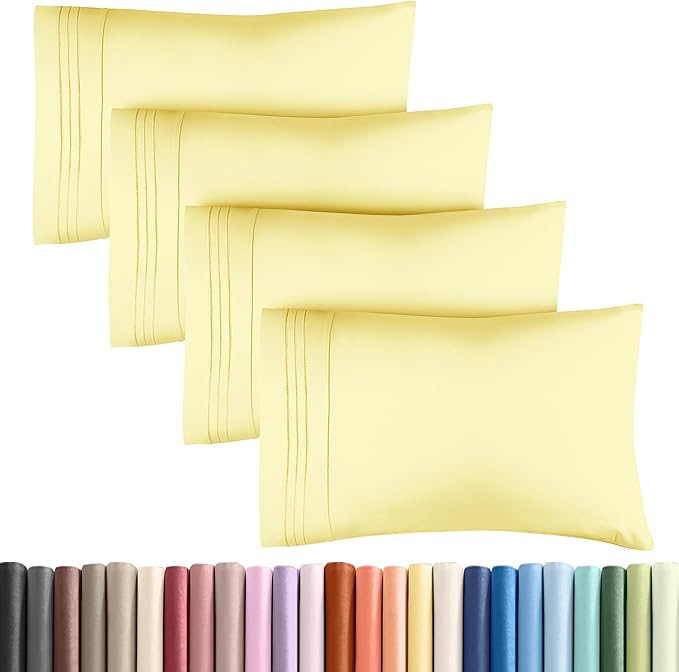 Queen Pillow Cases Set of 4 - Ultra Soft Hotel Quality Pillowcase Covers - Comfy, Cozy & Wrinkle Free - Shrinkage, Stain and Fade Resistant - Machine Washable Pillow Protectors - 4 Piece Set - Yellow