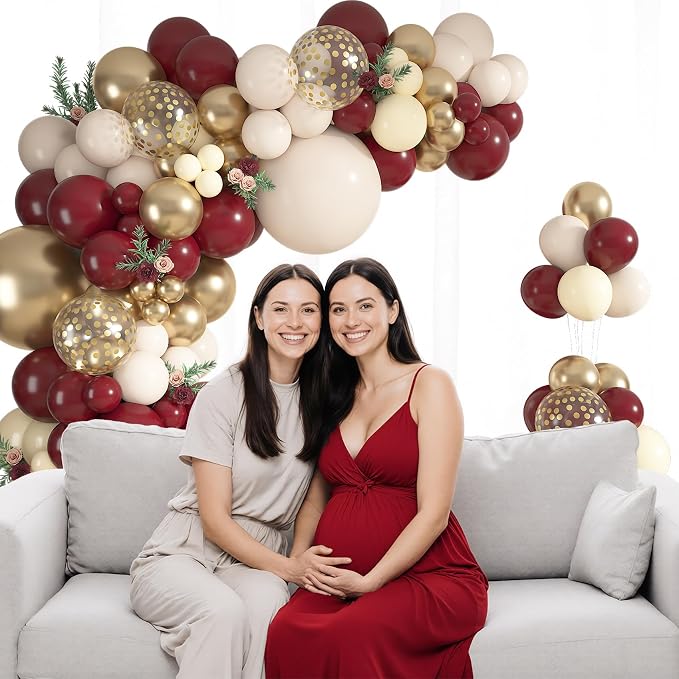 152Pcs Burgundy Balloons Arch Kit Different Size | Burgundy Maroon Sand White - Image 3