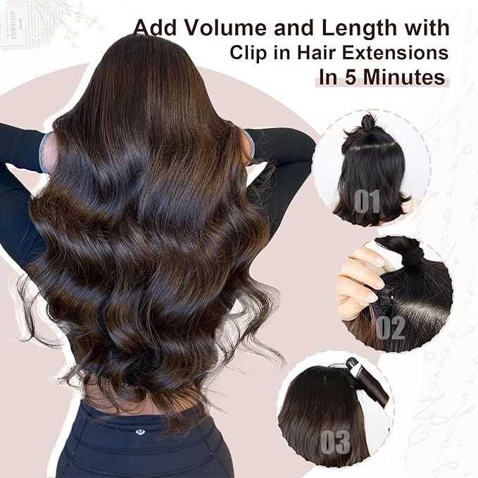 XDhair Clip in Hair Extensions 120G 6pcs Medium Brown Clip in Hair Extensions Real Human Hair Double Weft for Women #4 20 Inch