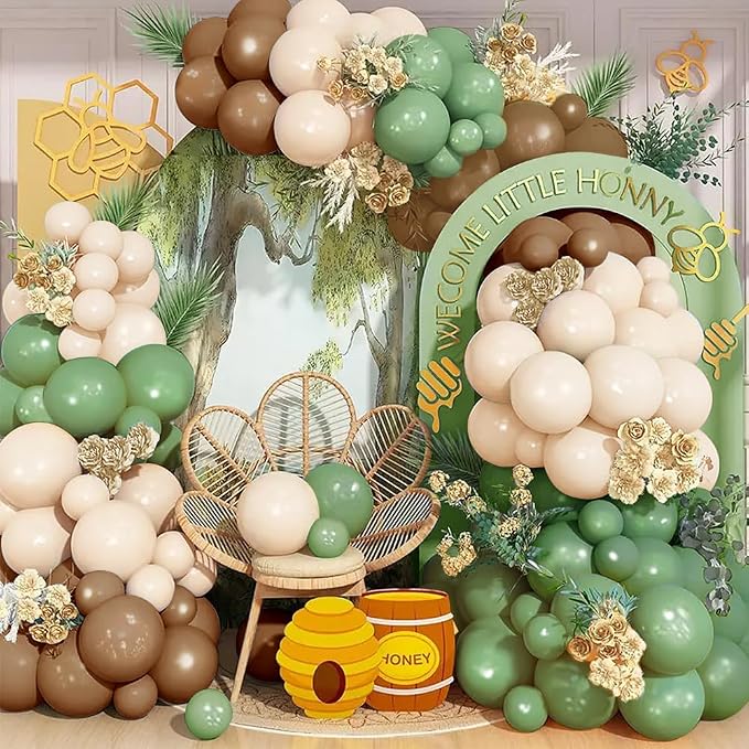 134Pcs Sage Green Tan Balloon Arch Kit, - Image 2