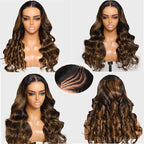 Julia Hair Bye Bye Knots Glueless Wig Highlight Balayage Brown Body Wave 7x5 Pre Cut HD Lace Front Wigs Human Hair Pre Plucked Bleached Knots Pre Everything Ready To Go Ombre Wig 24 Inch