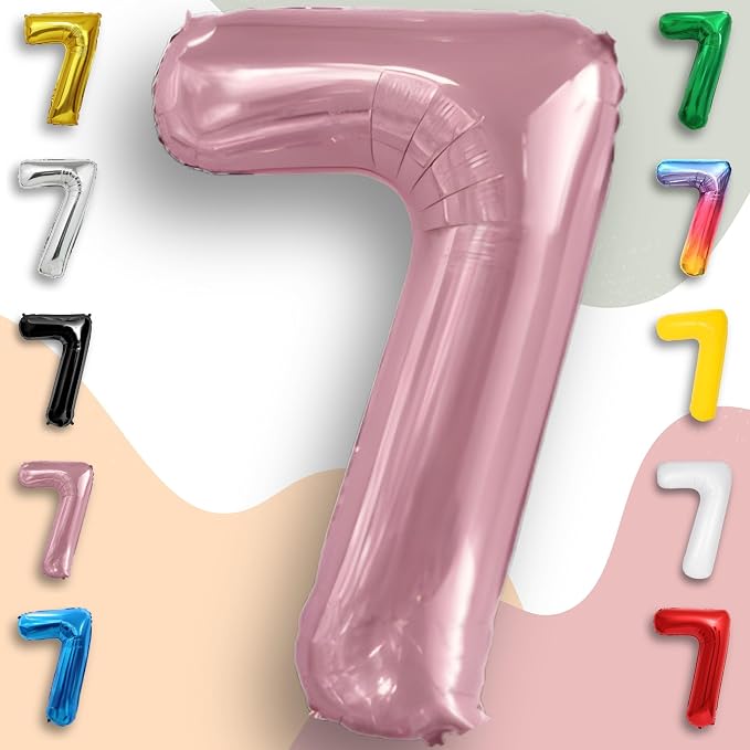 Pink Pearl Number Balloon 7 Mylar Foil Macaron Balloons 16 Inch - Image 6