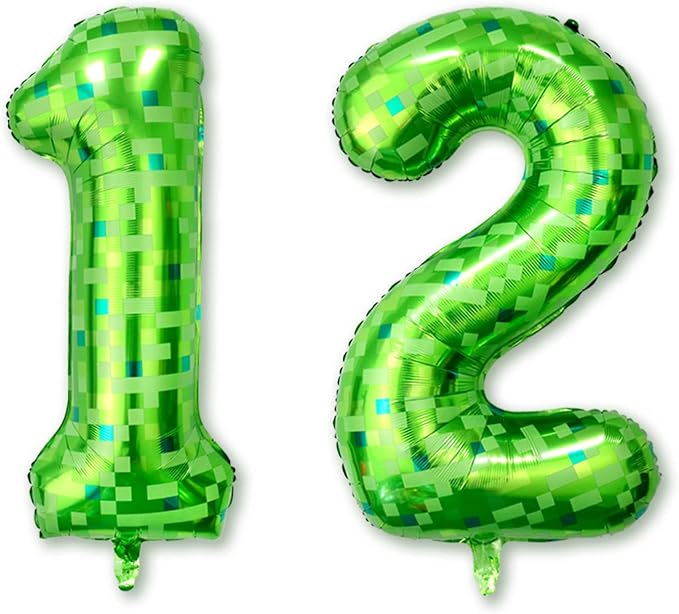 40 Inch Lime Green Pixel Number 12 Balloon, 12th Boy Gamer Party Supplies | by Unknown