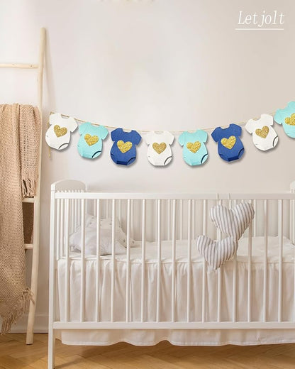 Letjolt Blue Baby Shower Boys Garland Gender Reveal Banner 9 Flags | Pre-Strung - Image 4