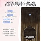 DOORES Invisible Clip in Hair Extensions 20 inch 150g 7pcs, Real Human Hair Invisi Edge Clip in Extensions, Virgin PU Clipins Straight Thickening Hairstyle, 4/27/4 Chocolate Brown to Caramel Blonde